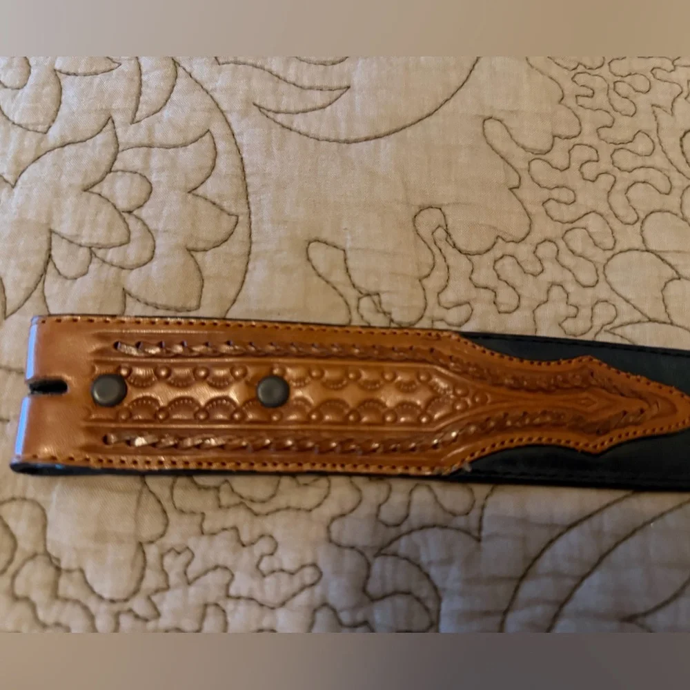 Justin Boots Black Brown Laced Leather Western Belt With Silver Conchos, Size 38